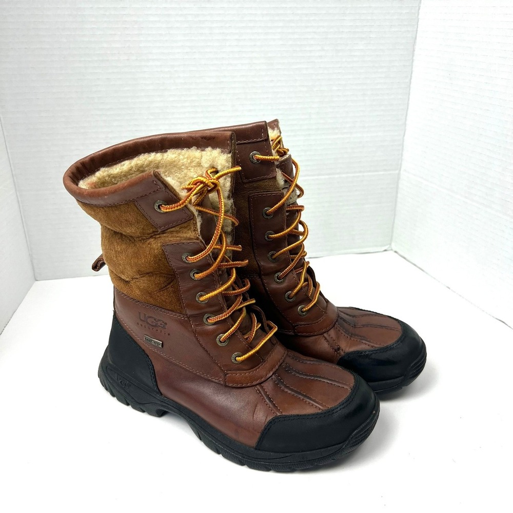 Kids UGG Butte Boots Brown Leather Suede Gore‎ Tex Winter Snow Boots sz 4 Vibram
